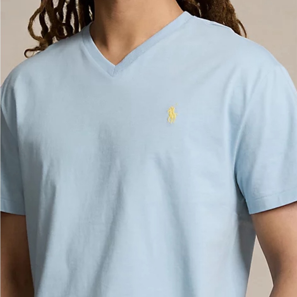 Ralph Lauren Light Blue Men V Neck T Shirt Medium